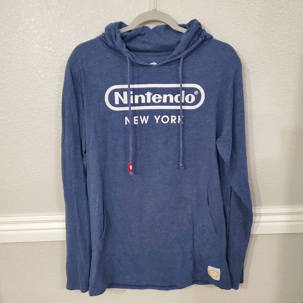 Nintendo New York Logo Hoodie Blue Long‎ Sleeve Lightweight Unisex Gamer